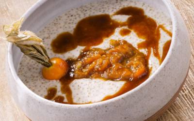 Quinoa con leche, caramelo y physalis caramelizado